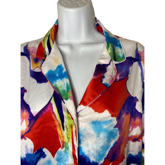 Natori Womens Floral Print Button-Down Top Long Sleeve S 100% Polyester Multicol - Picture 4 of 7